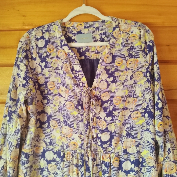 Skies are Blue Womens Floral Plaid Boho Tunic Dress Chiffon L/S V-Neck Sz MEDIUM - Picture 2 of 9